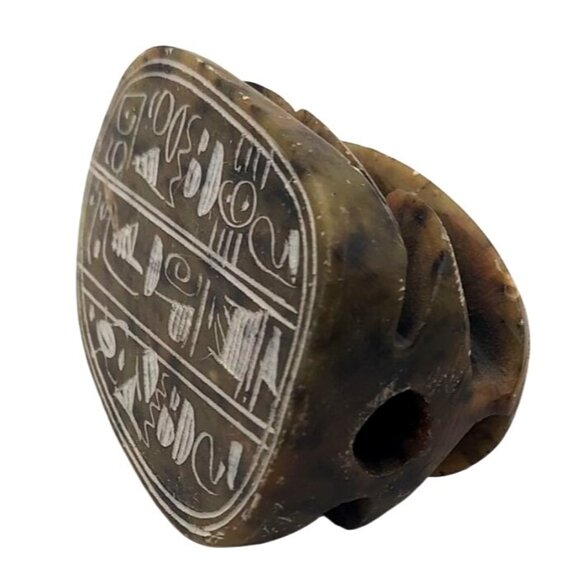 Vintage Handcarved Soapstone Scarab Beetle With Hieroglyphs Paperweight Egypt - Picture 5 of 6